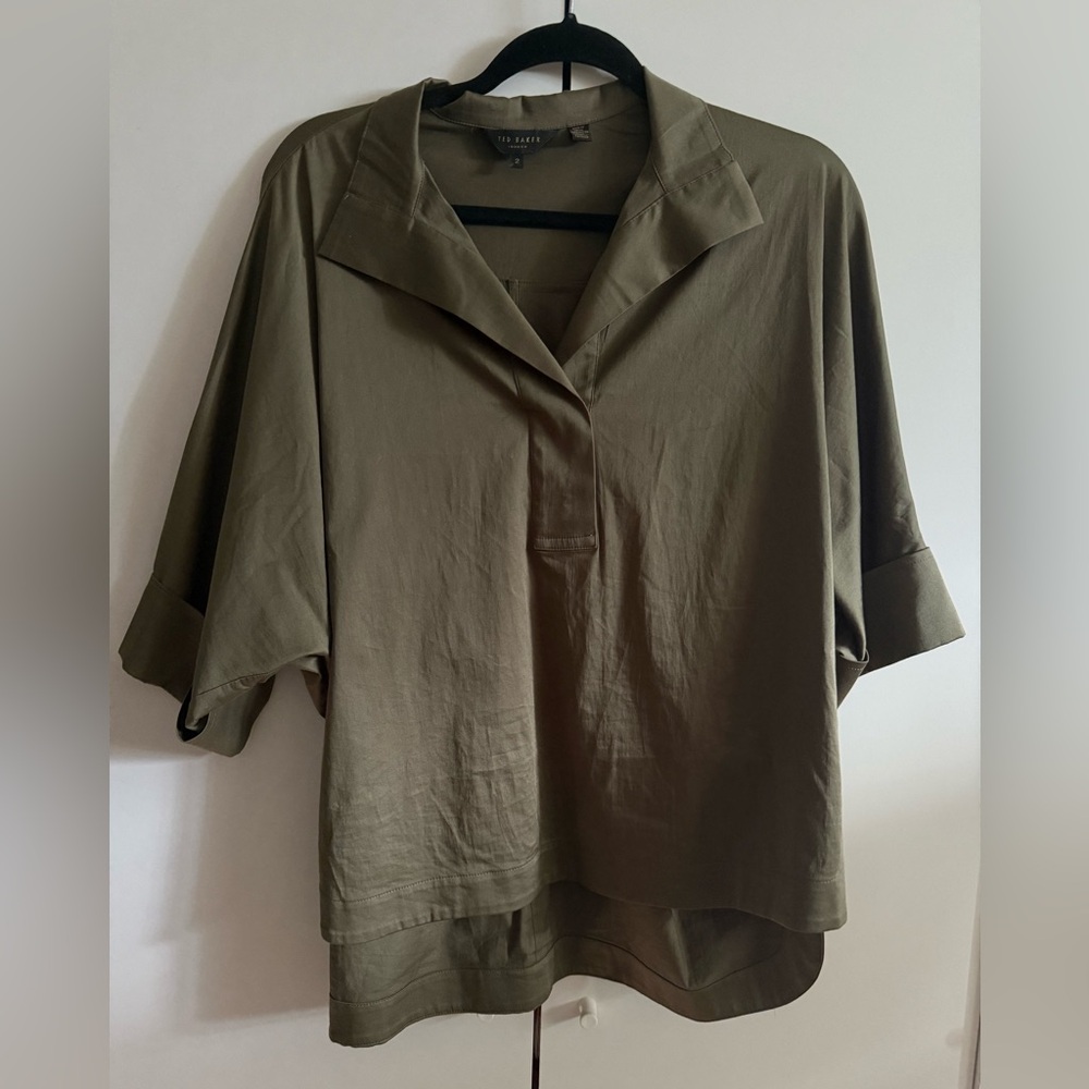 Ted Baker Olive Relaxed Collar Short-Sleeve Top